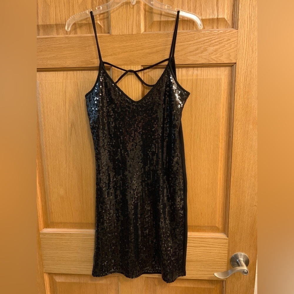 X By Gottex, Black Sparkle, Strappy Bodycon, Spaghetti Strap Party Dress Size S - Picture 4 of 7